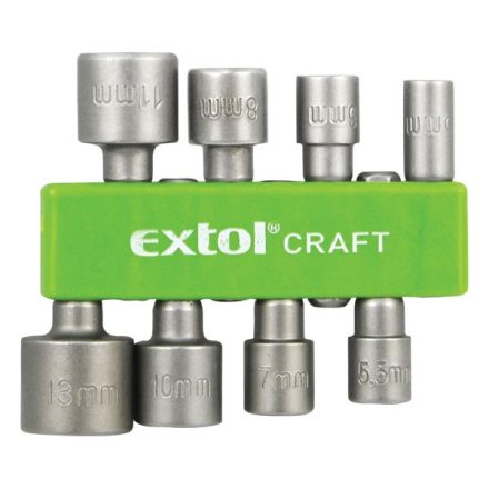 EXTOL CRAFT 3 év behajtó klt. hatlapfejű csavarhoz 8db; 5-13mm(5-5,5-6-7-8-10-11-13mm),36-38mm hossz, hatszög befogás, nem mágneses, C.V.