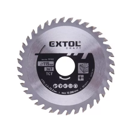 EXTOL CRAFT körfűrészlap, keményfémlapkás, 115×22,2mm (tengely átm), T36; 2,2 mm lapkaszélesség, max. 11.000 ford/perc