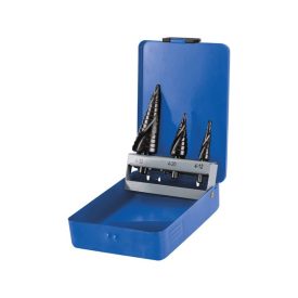   EXTOL CRAFT lépcsős fémfúró klt. 3db; (4-12mm/1mm lépcsők,4-20mm/2mm,4-32mm/2mm) befogás:10mm, max.4mm vastag anyagokhoz, spirállal