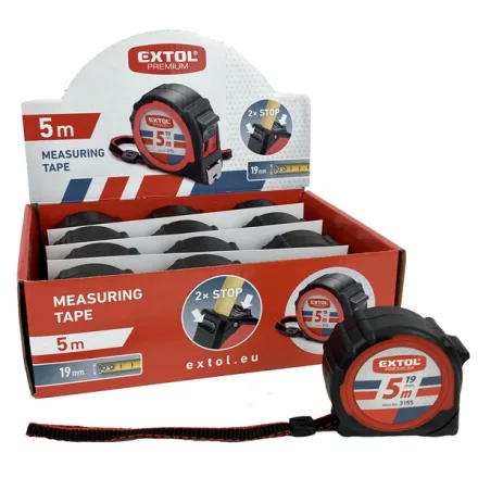 EXTOL PREMIUM 5 év mérőszalag, gumírozott, 2 stoppos; 5m×19mm