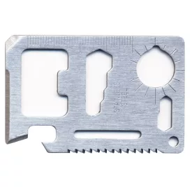   Egyéb túlélő kártya, 11 funkciós, tokkal; 6,9×4,5×0,2cm, inox