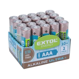   EXTOL ENERGY elem klt. 20 db, alkáli, 1,5V, méret: AAA (LR03); hosszú élettartam, 10×2db-os kínálóban