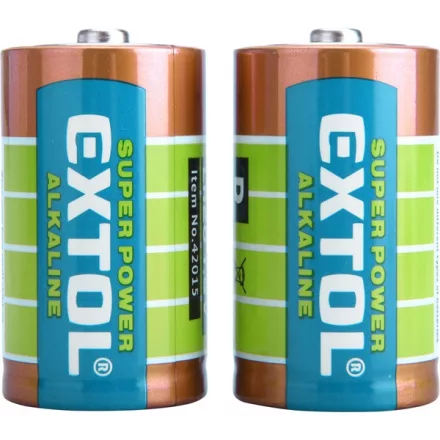 EXTOL ENERGY elem klt. 2 db, alkáli, 1,5V, méret: D (LR20); hosszú élettartam, bliszteren