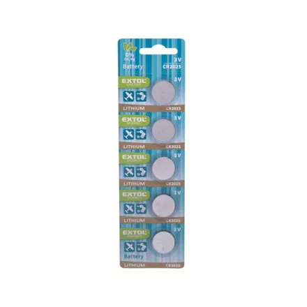 EXTOL ENERGY gombelem klt. 5 db, Lítium, 3V, méret: (CR2025); hosszú élettartam, bliszteren