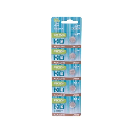EXTOL ENERGY gombelem klt. 5 db, alkáli, 1,5V, méret: (LR1130); hosszú étettartam, bliszteren