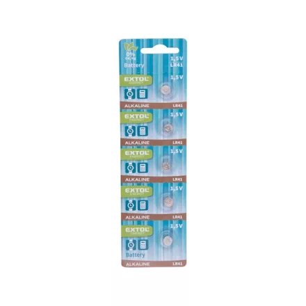 EXTOL ENERGY gombelem klt. 5 db, alkáli, 1,5V, méret: (LR41); hosszú étettartam, bliszteren