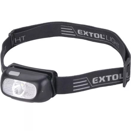 EXTOL LIGHT LED fejlámpa, 5 W, CREE XPG, 130 Lumen; 40m hatótávolság, tölthető akkuval, 6 funkció, cseppálló: IPX5