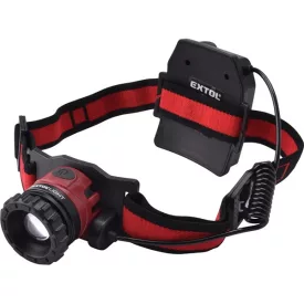   EXTOL LIGHT LED fejlámpa, 10 W, CREE XPL, 450 Lumen; tölthető akkuval, zoom + 3 funkció (teljes/ 1/4 fényerő, villogás), fehér+piros
