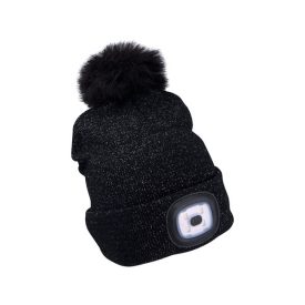   EXTOL LIGHT sapka, fekete, pomponnal, kötött, kivehető LED homloklámpával, 4×45 Lumen; USB tölthető Li-ion, 3funkció (100%-75%-50%)