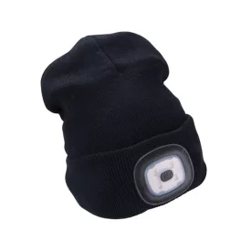   EXTOL LIGHT sapka, fekete, kötött, kivehető LED homloklámpával, 4×45 Lumen; USB tölthető Li-ion, 3funkció (100%-75%-50% fénye.)