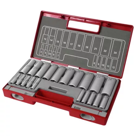 FORTUM garancia hosszított dugófej klt. 1/2", 1/4", 20db; 61CrV5 FORTUM