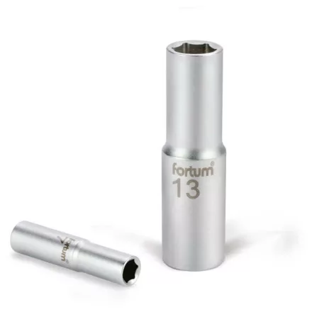 FORTUM garancia dugófej, hosszított, 1/2", 10mm, 61CrV5, mattkróm, 77mm hosszú FORTUM