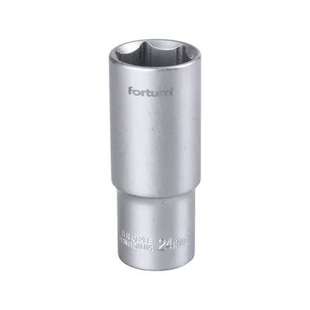 FORTUM garancia dugófej, hosszított, 1/2", 24mm, 61CrV5, mattkróm, 77mm hosszú FORTUM