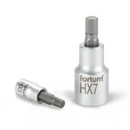 FORTUM garancia bitdugófej, imbusz, 1/2", 61CrV5/S2, mattkróm; 14mm (HX14), 55mm