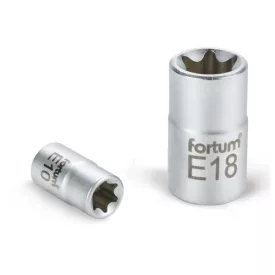   FORTUM garancia dugófej, torx, 1/2", 61CrV5 mattkróm, 38mm hosszú; E12 FORTUM