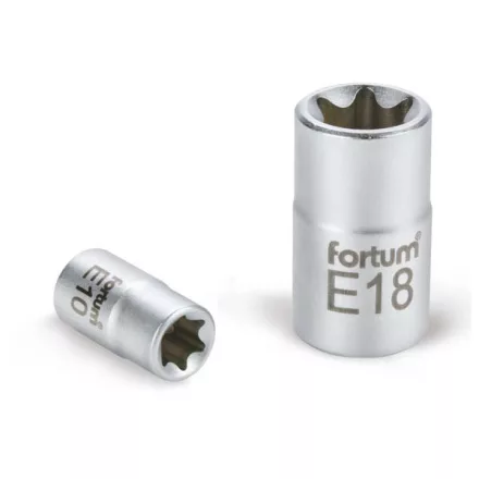 FORTUM garancia dugófej, torx, 1/2", 61CrV5 mattkróm, 38mm hosszú; E14 FORTUM