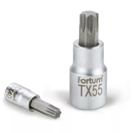 FORTUM bitdugófej, torx, 1/2", 61CrV5/S2, mattkróm; TX60, 55mm FORTUM