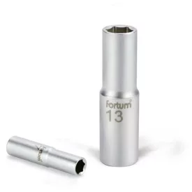   FORTUM garancia dugófej, hosszított, 1/4", 14mm, 61CrV5, mattkróm, 50mm hosszú