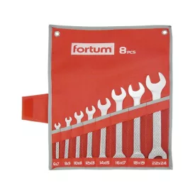   FORTUM garancia villáskulcs klt. 8db 6-24mm, 61CrV5, mattkróm; 6×7, 8×9, 10×11, 12×13, 14×15, 16×17, 18×19, 22×24mm, vászon tok FORTUM