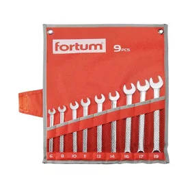   FORTUM garancia csillag-villás kulcs klt. 9db, 6-19mm 61CrV5, mattkróm, vászon tok FORTUM