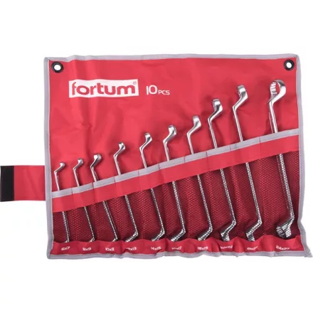 FORTUM garancia csillagkulcs klt. 10db, 6-27mm 61CrV5 mattkróm; 6×7, 8×9, 10×11, 12×13, 14×15, 18×19, 20×22, 21×23, 24×27mm, vászon tok