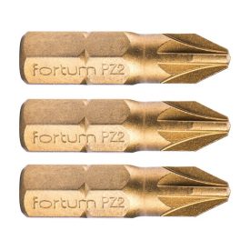   FORTUM behajtóhegy PZ, 3 db, S2 acél, Titanium bevonat; PZ 2×25mm, bliszteren