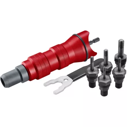 FORTUM garancia adapter klt. fúrógéphez, POP-NUT szegecsanyákhoz, 6 db, M3-M4-M5-M6-M8; 1/4" hatszög befogás,  FORTUM
