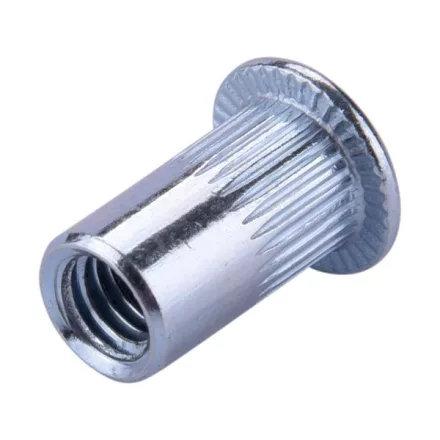 FORTUM szegecsanya klt. 30 db, M5, POP-NUT, horganyzott acél, kerek, nyitott, lapos peremű, rovátkolt FORTUM