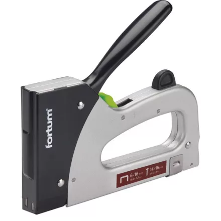 FORTUM garancia tűzőgép, fémházas, profi, 2 funkciós, tűzőgépkapocs, 6-16×10,6mm, szeg fejjel: 14-16×2×1,2mm FORTUM