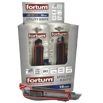 FORTUM tapétavágó kés, gumirozott  ABS+acél házas; 18 mm, pótpenge: 4780003