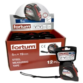   FORTUM mérőszalag, 1 stop, ABS ház, gumírozott; 5×19mm nylon bevonatú szalag, mágneses vég