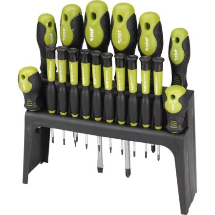 EXTOL CRAFT 3 év csavarhúzó klt. 18 db, CrV, mágneses, 4db lapos + 4 db PH + 10 db órás csavarhúzó, műanyag tartóval, bliszteren