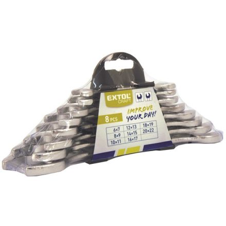 EXTOL CRAFT 3 év villáskulcs klt., W.S., műanyag tartóban; 8db, 6-22mm