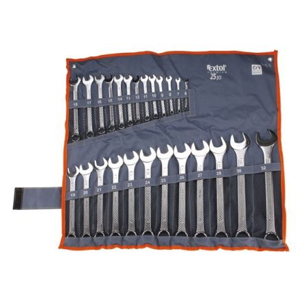 EXTOL PREMIUM 5 év csillag-villás kulcs klt., CrV., vászon tartóban ; 25db, 6-32mm