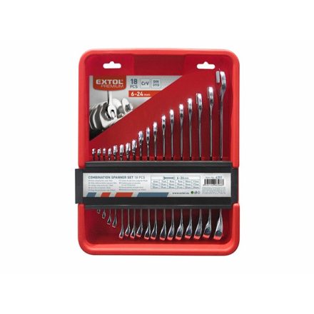 EXTOL PREMIUM 5 év csillag-villás kulcs klt., CrV., műanyag kazettában; 18db, 6-24mm