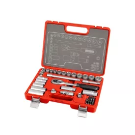   EXTOL PREMIUM 5 év dugókulcs klt., CV., racsnis 45fog ; 3/8", 39db, normál(8-22mm) és hosszú(8-19mm) dugófejek, gyertyakulcs 16&21mm, 11 bi