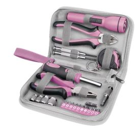   EXTOL LADY 3 év szerszámkészlet, 23db, 1/4"; Extol Lady, rózsaszín, 4 dugófej (6-12mm), fogók, csavarhúzó markolat, mérőszalag, BIT-ek