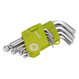   EXTOL CRAFT 3 év imbuszkulcs klt., rövid, Cr40 gömbfej, TÜV/GS; 9db, 1,5-10mm, bliszteren
