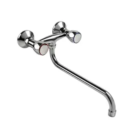  BALLETTO 2 év mosogató-mosdó csaptelep, falra szerelhető, kerámia betét, króm, 25cm hosszú hajlított csőr
