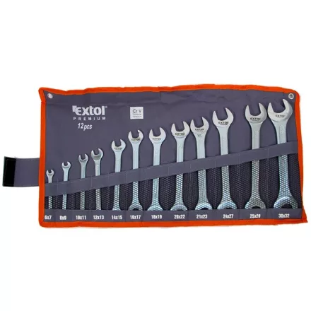 EXTOL PREMIUM 5 év villáskulcs klt., CrV., vászon tartóban; 12db, 6-32mm