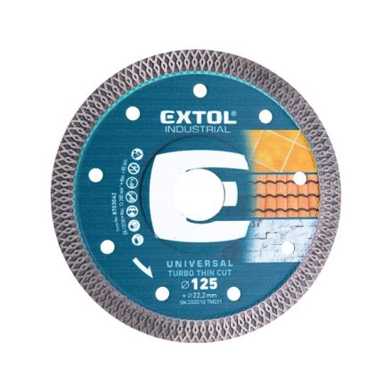 EXTOL INDUSTRIAL gyémántvágó, ipari korong, TURBO, extra vékony vágás: 1,8mm vastagság; 150×22,2mm, száraz és vizes vágásra