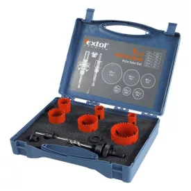   EXTOL PREMIUM körkivágó klt., HSS Bi-metál, 9db-os, (19-22-29-38-44-57mm) műanyag,fa,gipszkarton,ALU,réz,vas, acél, rozsdamentesacél