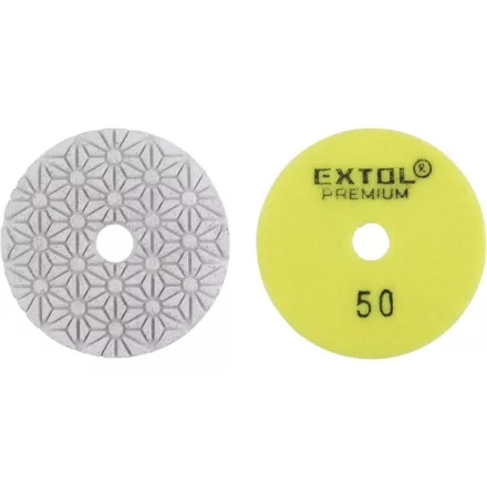 EXTOL PREMIUM gyémánt csiszolókorong/polírkorong, csempe élcsiszoló, tépőzáras; 100mm, P50, száraz és vizes