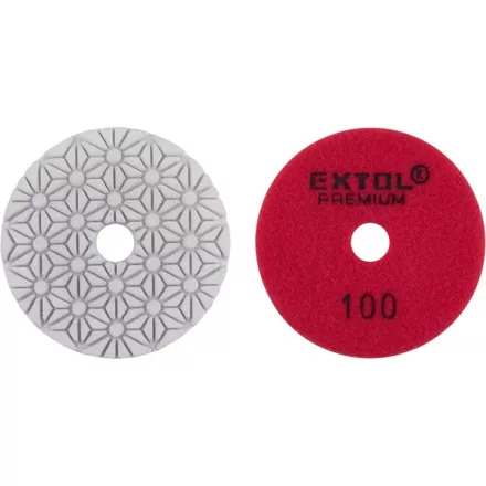 EXTOL PREMIUM gyémánt csiszolókorong/polírkorong, csempe élcsiszoló, tépőzáras; 100mm, P100, száraz és vizes