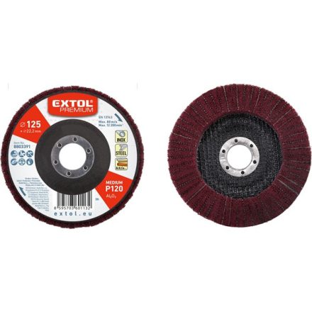 EXTOL PREMIUM lamellás csiszoló INOX, acél és ALU munkadarabok csiszolására, 125×22mm; P120 (darabáras, de csak ötösével rendelhető)