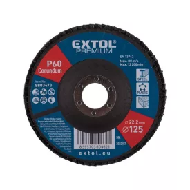   EXTOL PREMIUM lamellás csiszoló acél, Alu, műa. és fa munkadarabok csiszolására, 125×22mm; P80, kúpos, max.:12.300 ford./perc, EN13743