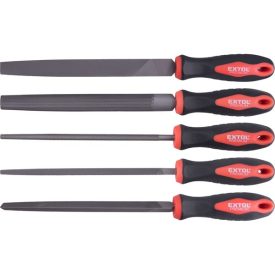   EXTOL PREMIUM fémreszelő klt., 5 db (lapos, félkerek, kerek, háromszög, négyszög), 200mm, T12 acél,  vágat 2, finom,  TPR gumis műa.