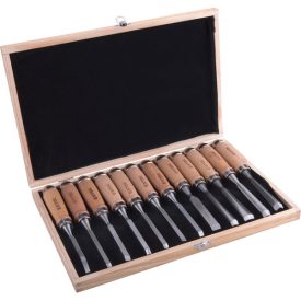   EXTOL PREMIUM 5 év fafaragó készlet ; 12db, fanyelű, dobozban, Cr.V., HRC 58-60