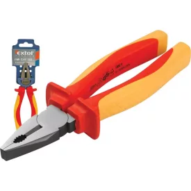   EXTOL PREMIUM 5 év kombinált fogó, 160mm, szigetelt,1000V VDE, DIN ISO 5746, CV, duál piros/sárga nyél, akasztós szerszámtartó