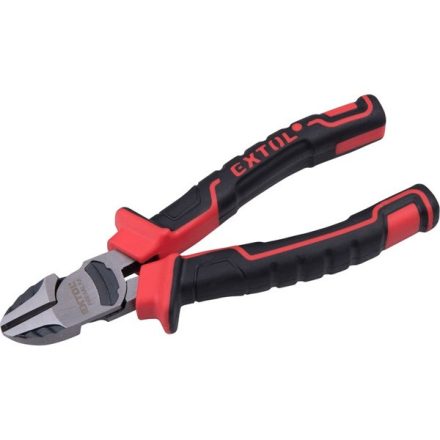 EXTOL PREMIUM 5 év oldalcsípő fogó, 160mm, duál vörös/fekete TPR nyél, 20% extra erőkifejtés, akasztós szerszámtartó